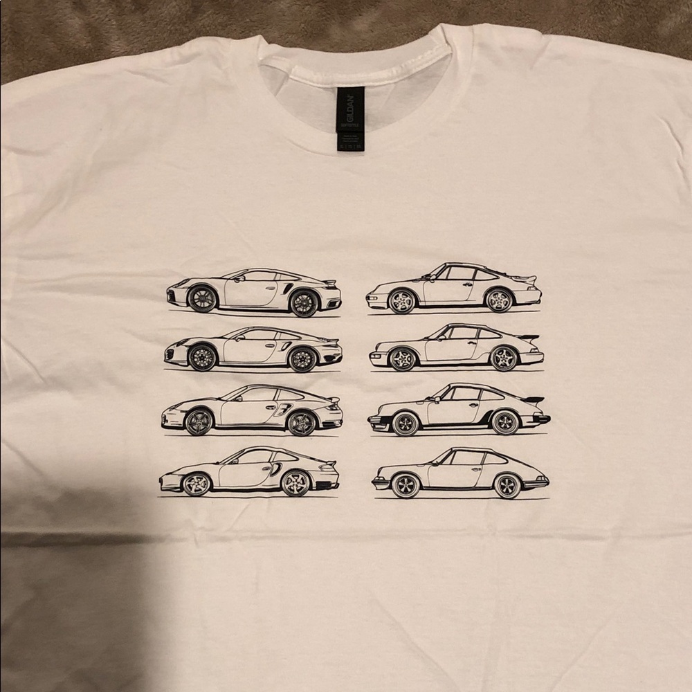 Gildan White Tee with Porsche Illustrations